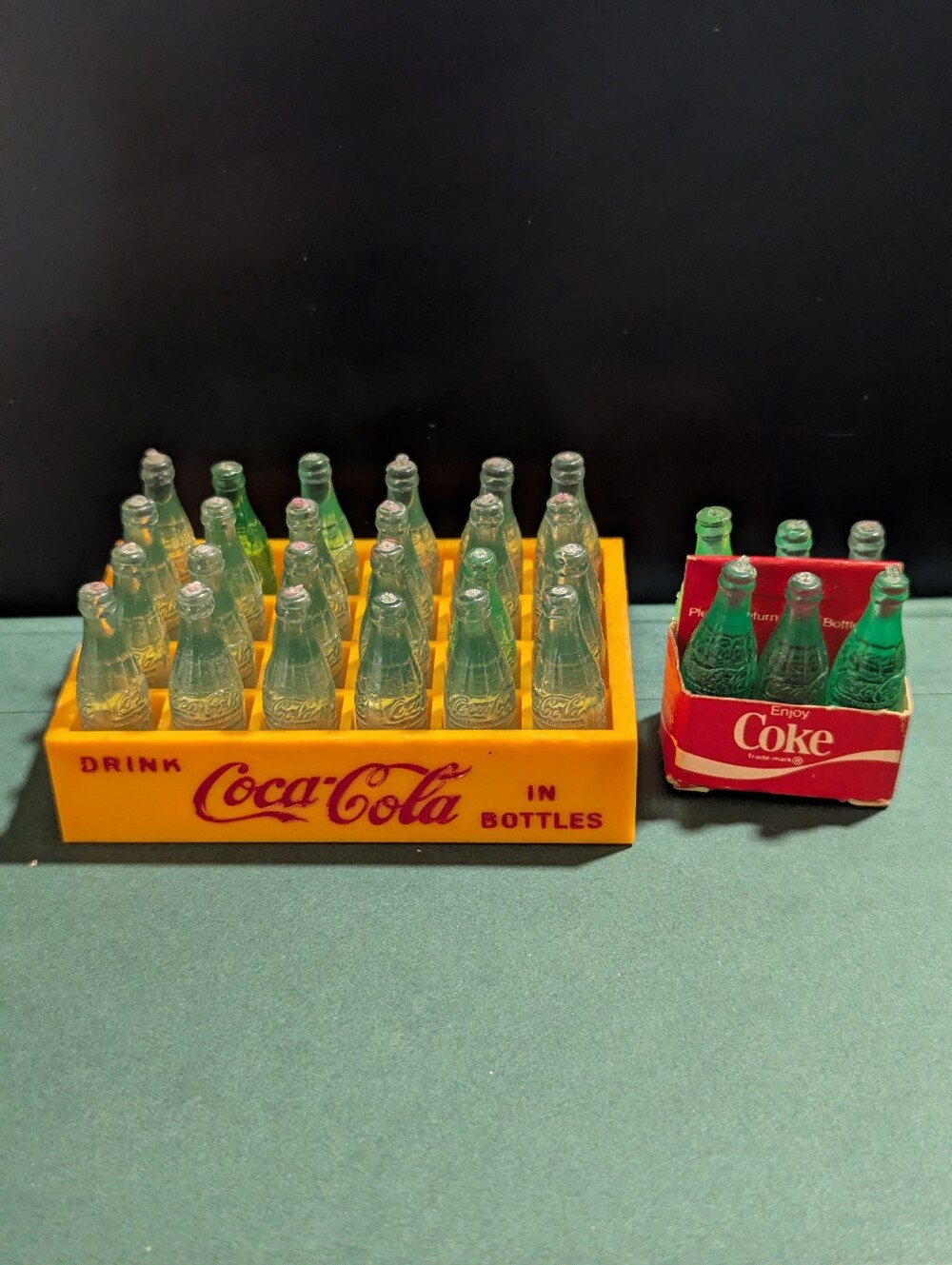 ✨ Vintage Miniature Coca-Cola Lot | 24-Bottle Yellow Crate & Mini 6-Pack ✨